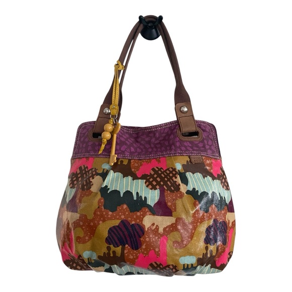 Fossil Key-Per Tote Bag Coated Canvas Nature + Animal Print Vintage Retro Y2K - Picture 1 of 16